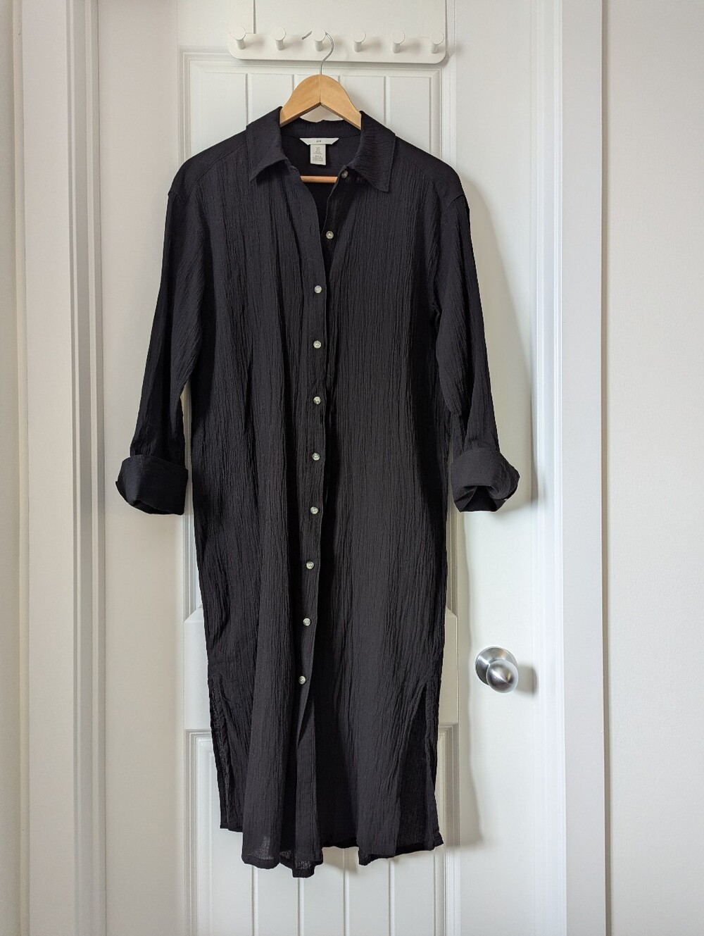 H&M Black Button-Front Long Swim Coverup 100% Cotton Small